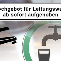 Bild vergrößern: wb9 WarnBanner - german: Abkochgebot fÃŒr Leitungswasser ab sofort aufgehoben - Achtung / Trinkwasser - banner 2zu1 xxl - g5437